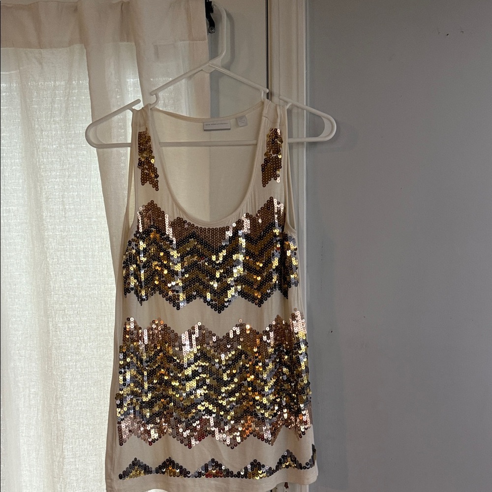 New York & Company Chevron Sequin Tank Top - Gold, Silver, Brown